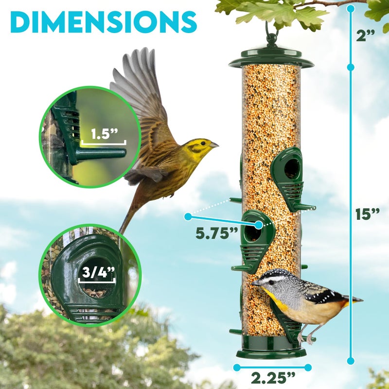 Gray Bunny Bird Feeders for Outdoors (Green) Squirrel Proof Hanging Bird Feeder with Locking Lid & Adjustable Hanger, Chew-Proof, Weather Resistant 15 Inches 6 Port - Image 2